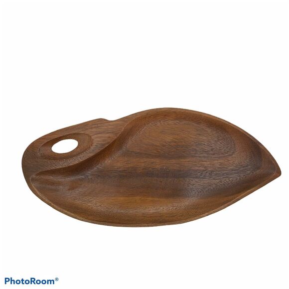 MCM Leaf Wood Wooden Serving Tray Dish Bowl Mid-Century Vintage Boho Farmhouse - Picture 1 of 6